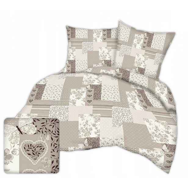 Povlečení bavlněné 160x200 béžová patchwork srdce motýli květiny