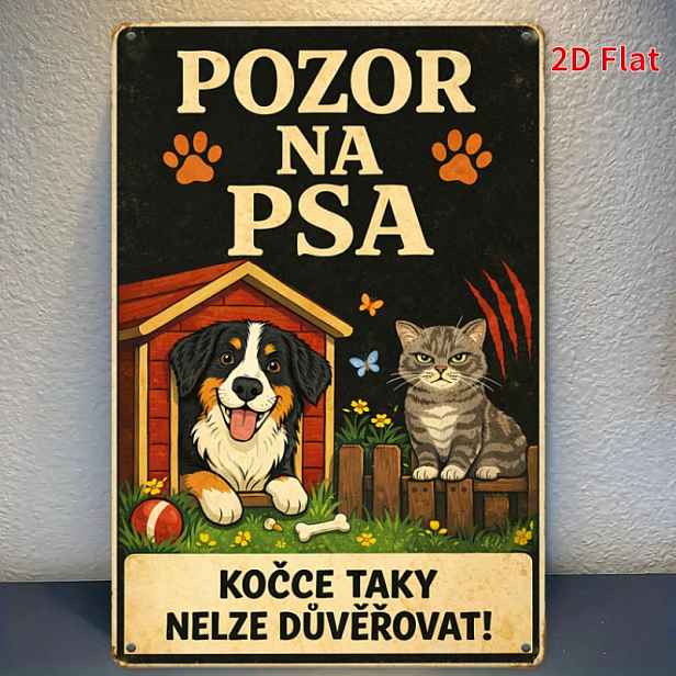 TEMU 2D plochý - 1 ks 30 cm x 20 cm - Varovný cedule pro majitele domácích mazlíčků, Upozornění: Podezřele na psy, Humorné nástěnné umění v českém
