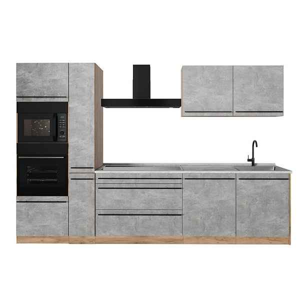 Vicco KUCHYŇSKÝ KOUT R-Line, Beton/Zlatý mocný dub, 310 cm pracovná doska Mramor