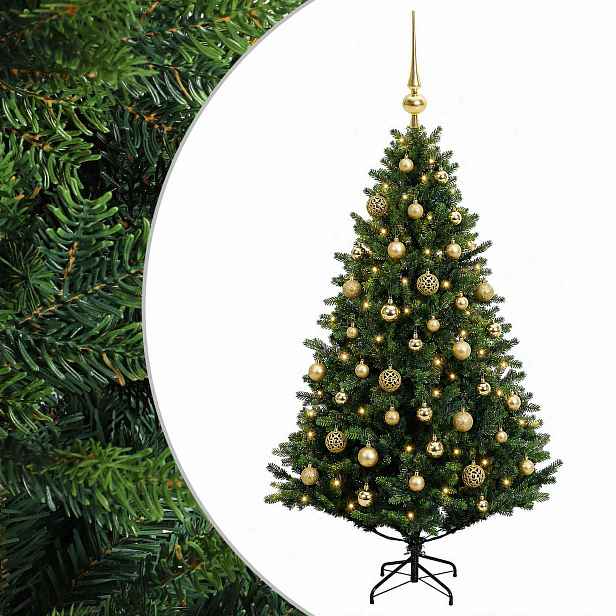 vidaXL Umělý vánoční stromek s vánočními koulemi 150 cm 150 LED