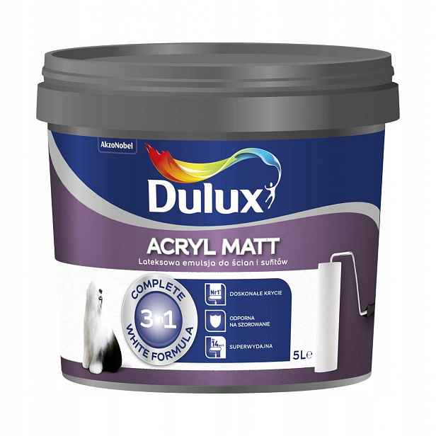 Dulux Acryl Matt barva nástěnná stropní barva sněhově bílá matná 5L