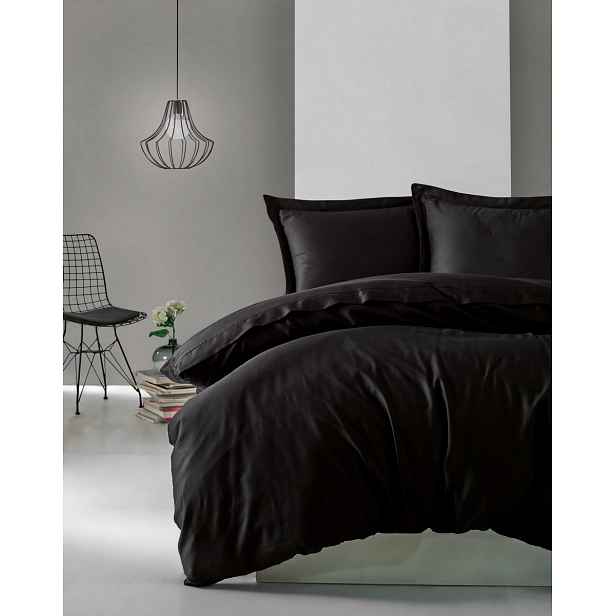 L'essentiel Povlečení ze saténové bavlny s prostěradlem Satin 200x220 cm černé