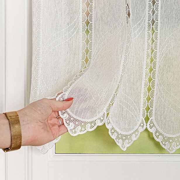 Mg Vitrážová Záclona Premium 97651 batist Ecru výšivka Guipure 300 x 70 cm