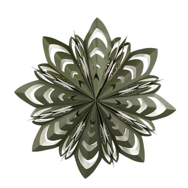Olivová papírová zdobená hvězda Vintage Paper Star - 60 cm Chic Antique