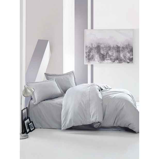 L'essentiel Povlečení ze saténové bavlny s prostěradlem Satin 200x220 cm šedé