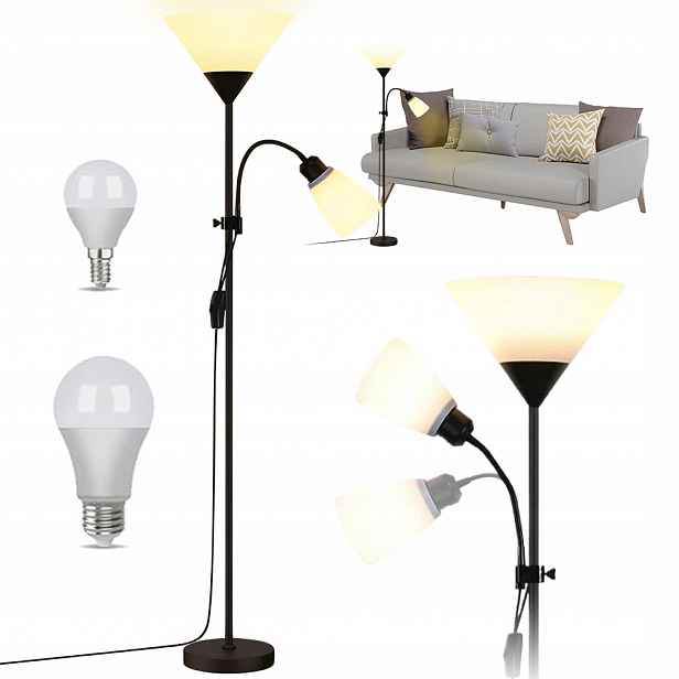 Stojací Lampa Na Čtení Dvojitá 2XE27 Nastavitelná, Černá