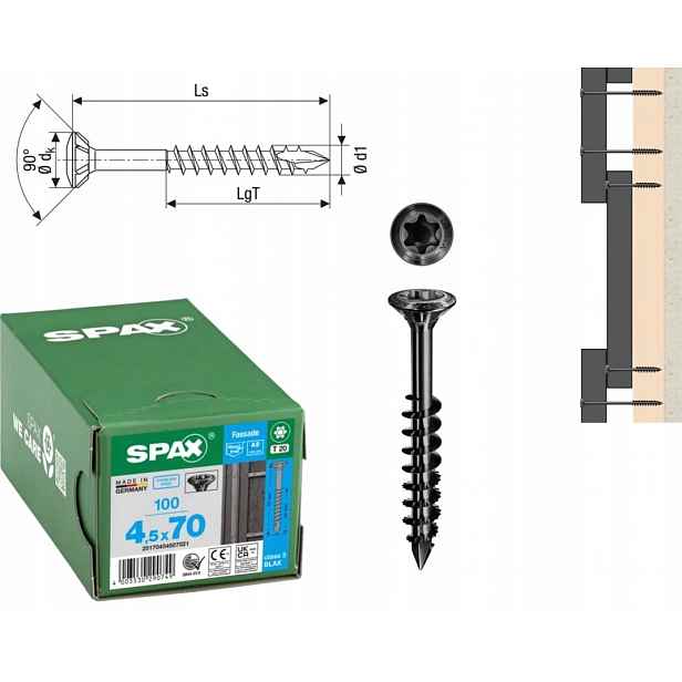Fasádní šroub nerezová ocel Spax A2 Blax 4,5 x 70 mm 100 ks