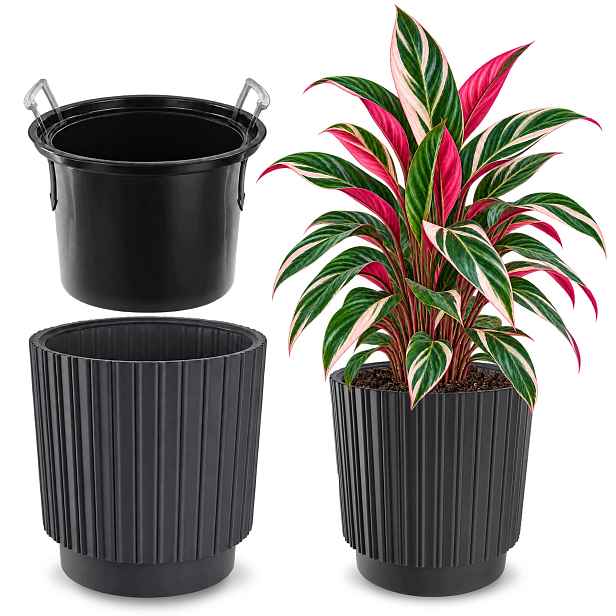 Květináč Květináč 40 cm Obal S Vložkou Květinový Plastový Šedý