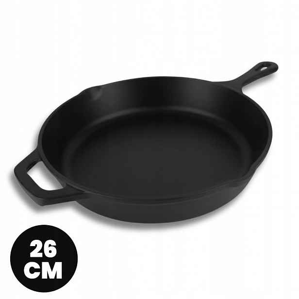 Smaltovaná Litinová Pánev 26 cm Velká Indukce Trouba Plynová Černá Matná