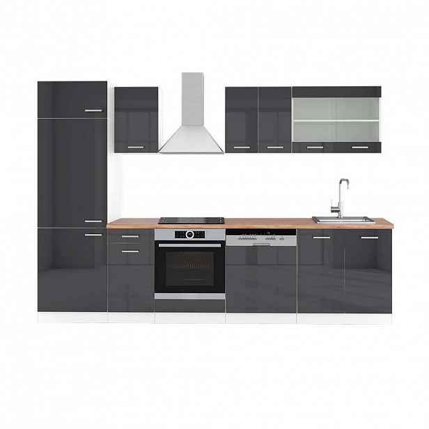 Vicco KUCHYŇSKÝ KOUT R-Line Antracitový vysoký lesk/bílá 300 cm , PD Dub