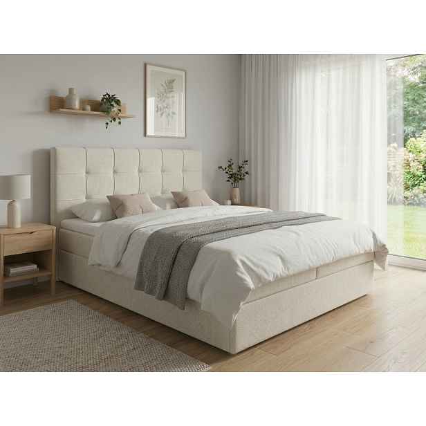 Čalouněná postel boxspring DIRELIS VIBE 180x200 cm krémová Matrace: Matrace Bonell pružinová