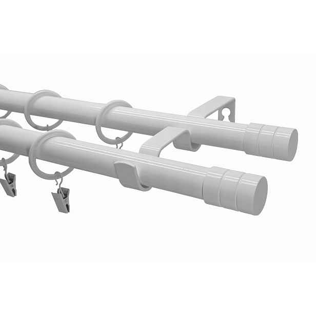 Dvojitá Garnýž kovový bílý mix koncovek Loft Imperia 19+19 mm 280 cm