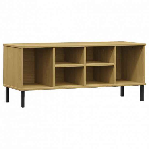 vidaXL Botník s kovovými nohami hnědý 106x35x45 cm masivní dřevo OSLO