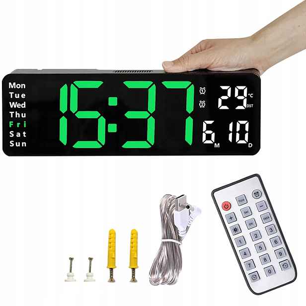 Budík Nástěnné Hodiny Velké Elektronické Stojící Na Stěnu Led 10 Jasů