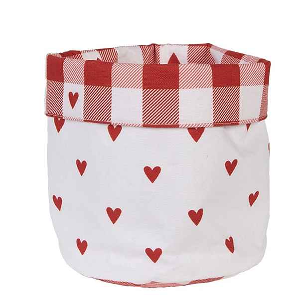 Bílo-červený károvaný košík na pečivo se srdíčky Love It - Ø 15*16 cm Clayre & Eef