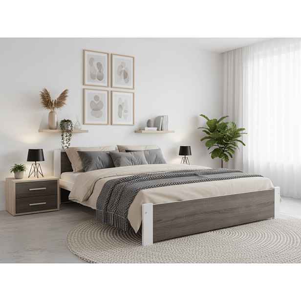 Postel IKAROS 160 x 200 cm, bílá/dub lanýž Matrace: Bez matrace, Rošt: Bez roštu