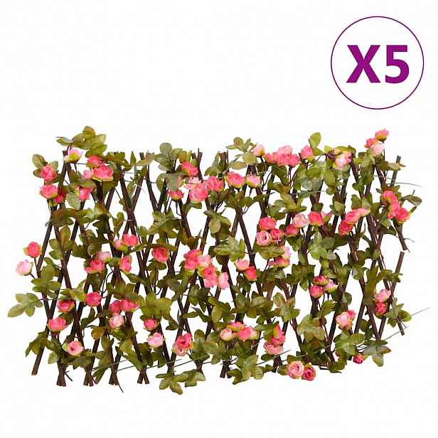 vidaXL Treláže s umělým břečťanem roztahovací 5 ks růžové 180 x 30 cm