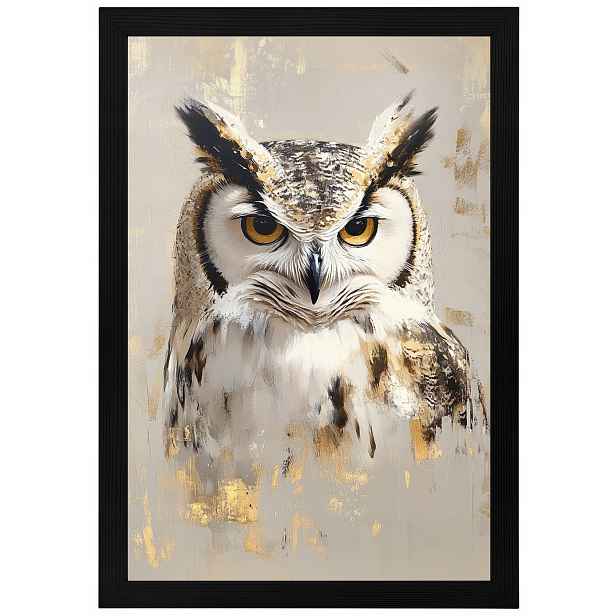 Plakát Rámeček Dřevo Portrét Pták Sova Moudrost Boho Béžová Hnědá 40x60