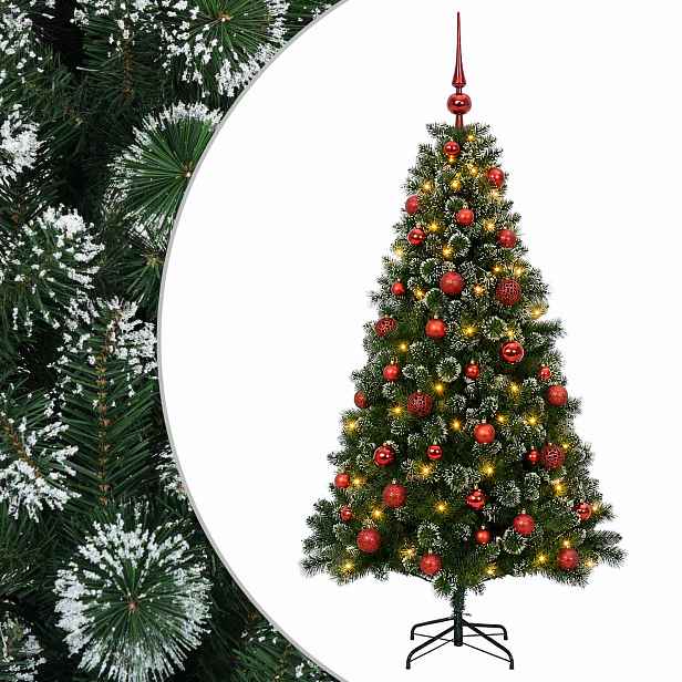 vidaXL Umělý vánoční stromek s baňkami 120 cm 150 LED Teplá bílá