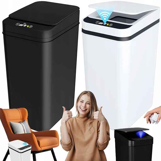 Bílý Černý Odpadkový Koš Automatický S Bezdotykovým Senzorem Pohybu 12 L