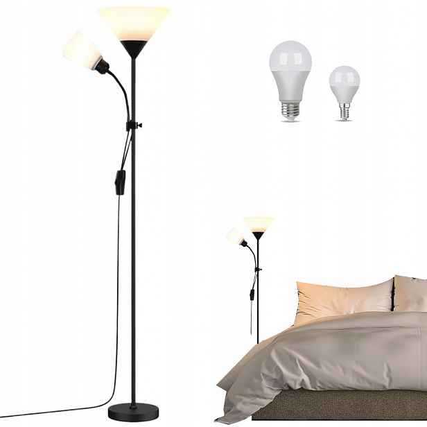 Stojací lampa Podlahová Led Lampička na čtení 2x E27 Regulovatelný spínač