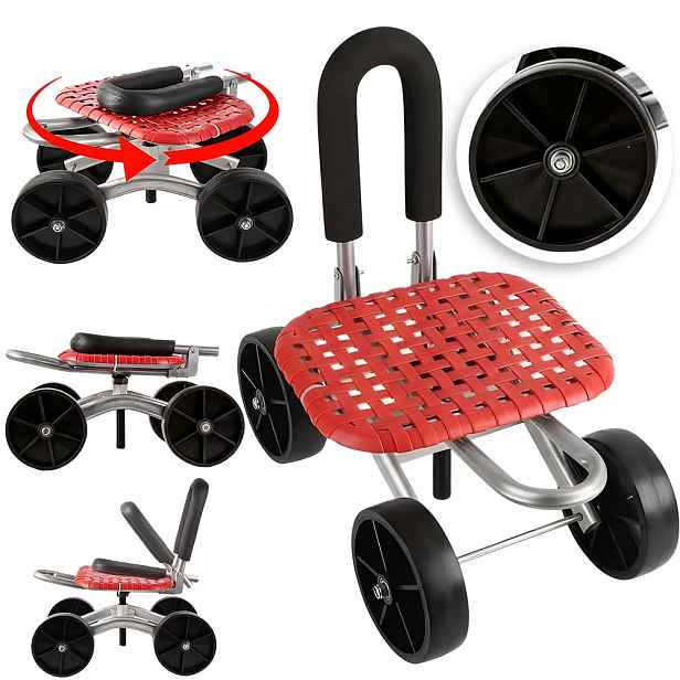Zahradní stolička na 4 kolečkách, otočná, nastavitelná, 20-30 cm, 300 kg, pro zahradu