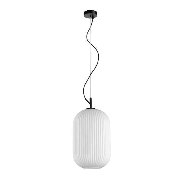 Italux Závěsná lampa Rues Černá Sklo Opálová E27 60W