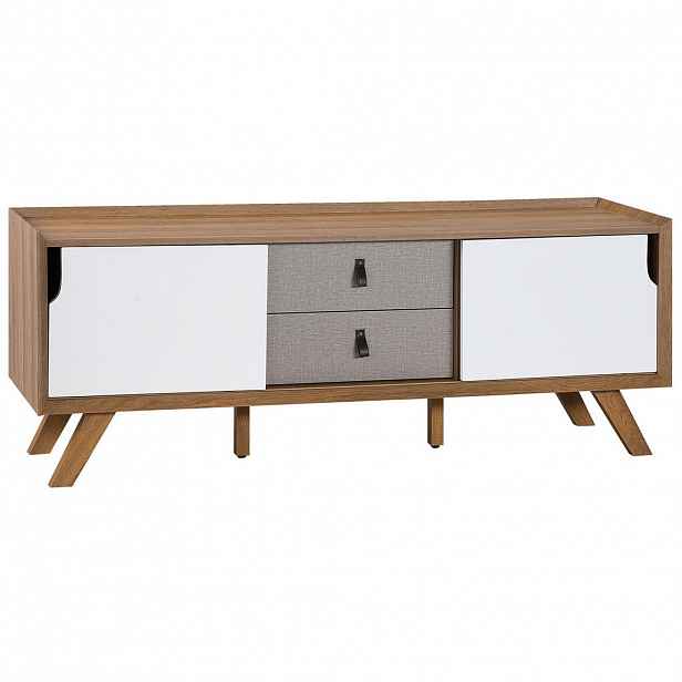 Beliani TV STOLEK Bílý, Světle hnědý, Hnědý ACTON 42/147/56 cm