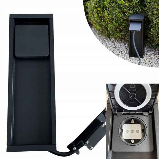 Lutec Elektrický zahradní sloupek 1xSCHUKO IP54 Černý 24 cm