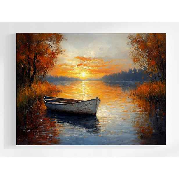 Plakát Krajina Jezero Loď Loďka Podzim Slunce 100x75