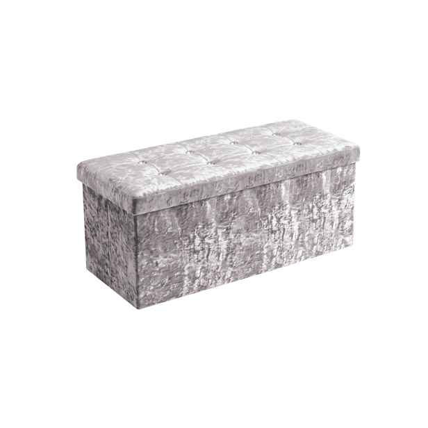 Skládací taburet s úložným prostorem GLAMOUR VELVET 110x38 cm, šedý