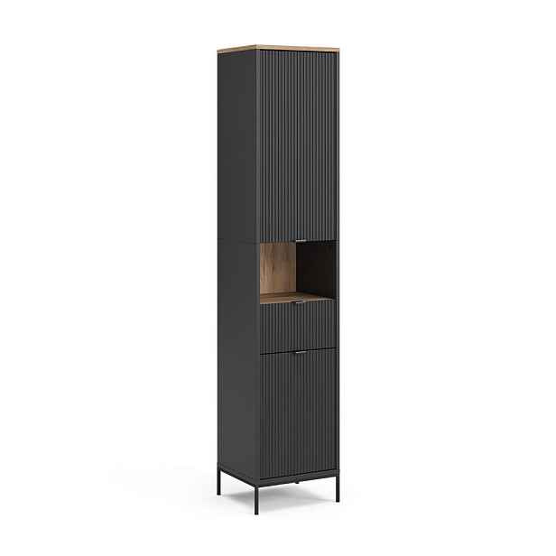 Vicco KOUPELNOVÁ SKŘÍŇKA Eliza, Černá/Dub Viking, 40 x 190 cm s dvířky a zásuvkou