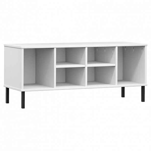 vidaXL Botník s kovovými nohami bílý 106x35x45 cm masivní dřevo OSLO