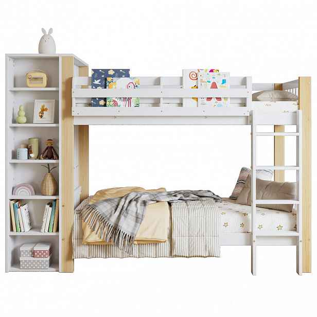 CHICFURN PALANDA 90/200 cm & 90/200 cm v bílé a přírodní barvě se 6 policemi a skříní