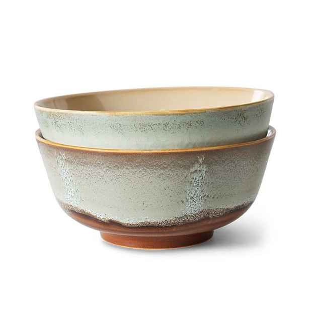 Set 2ks šedá miska s hnědým okrajem 70s Chef  - Ø 19*8,5 cm  HKLIVING