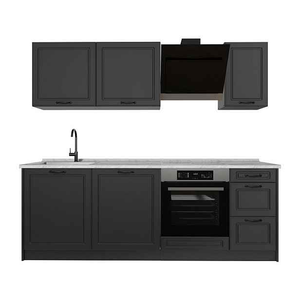 Vicco KUCHYŇSKÝ KOUT R-Line, Antracitový venkovský dům/Antracit, 220 cm pracovná doska Mramor