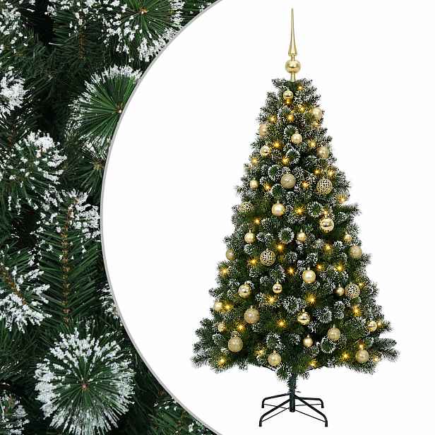 vidaXL Umělý vánoční stromek s baňkami 150 cm 150 LED Teplá bílá