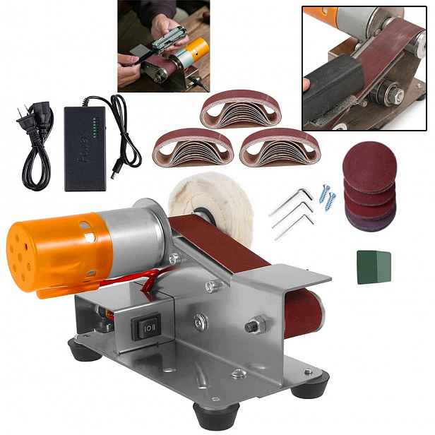 Mini Elektrická Pásová Bruska Na Dřevo A Kov Se 7 Regulací Rychlosti