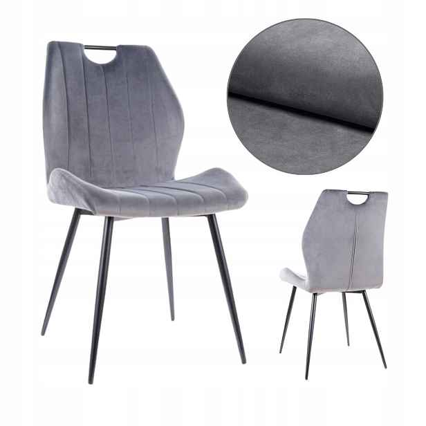 Čalouněná židle Arco šedá velvet do obývacího pokoje do jídelny, elegantní