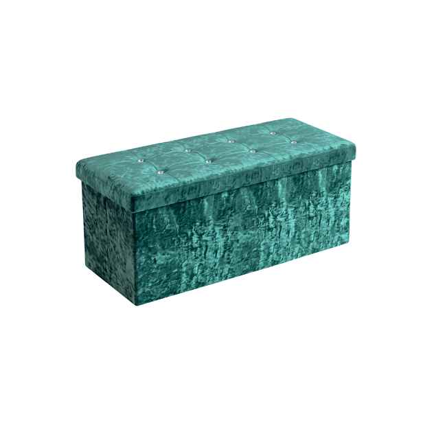 Skládací taburet s úložným prostorem GLAMOUR VELVET 110x38 cm, zelený