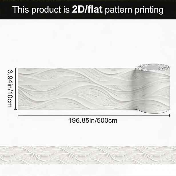 TEMU 1 role 2D/ploché 10X500 cm (3,9X196,9 palců) okrajové samolepky / Elegantní samolepky na zeď, samolepicí, bílá vrstvená vlnitá okrajová lišta,