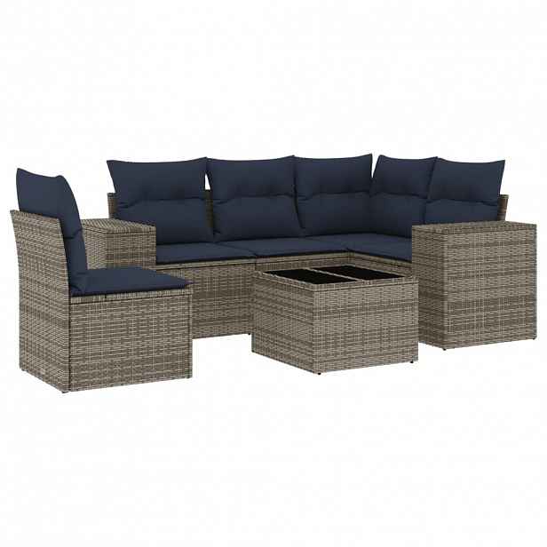 vidaXL 6dílná zahradní sedací souprava s polštáři šedá polyratan