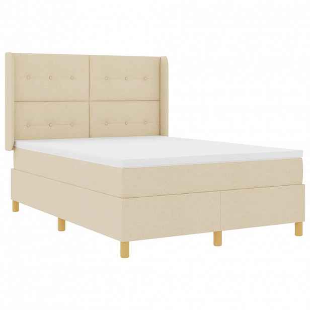 vidaXL Postel s boxspringem s LED pásky Krémová 140 x 190 cm textil