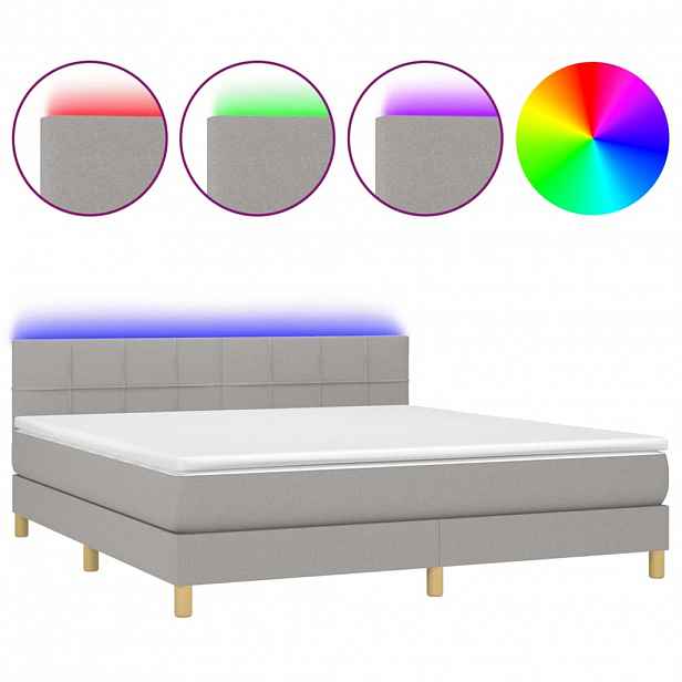 vidaXL Box spring postel s matrací a LED světle šedá 160x200 cm textil