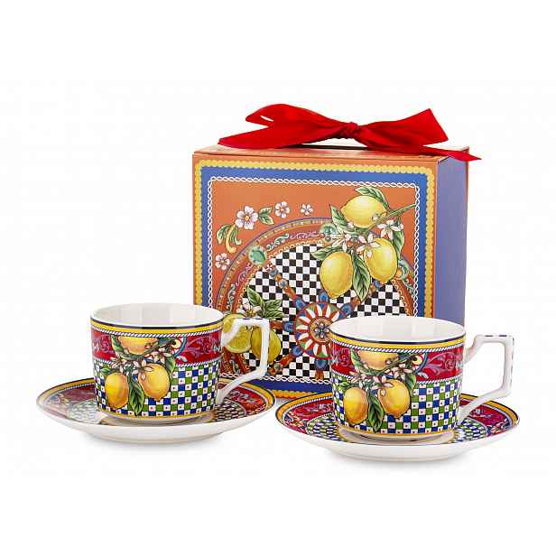 Porcelánové šálky Sada 2+2 pro dva ovoce komplet s podšálkem 220 ml