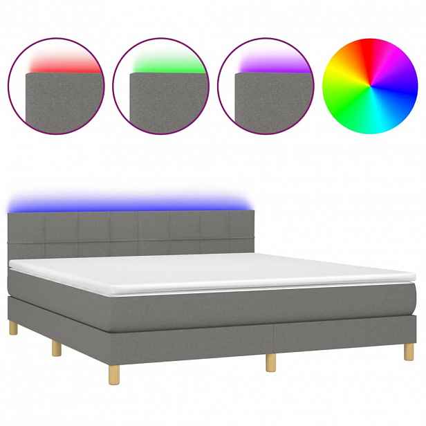 vidaXL Box spring postel s matrací a LED tmavě šedá 160x200 cm textil