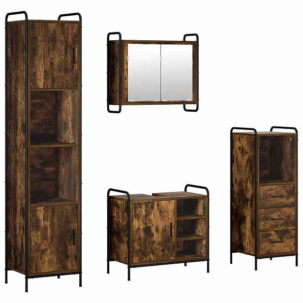 vidaXL Sada koupelnových skříněk 4 ks Kouřový dub 40 x 36 x 181 cm