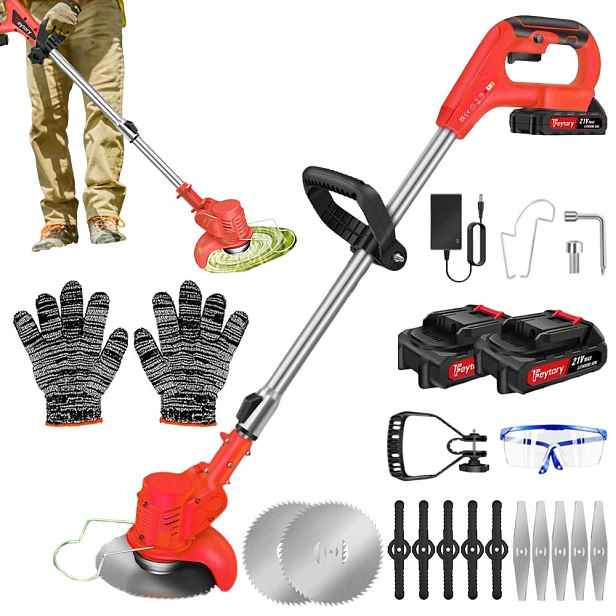 Aku vyžínač 21V 800W červená s 2 bateriemi a čepelemi