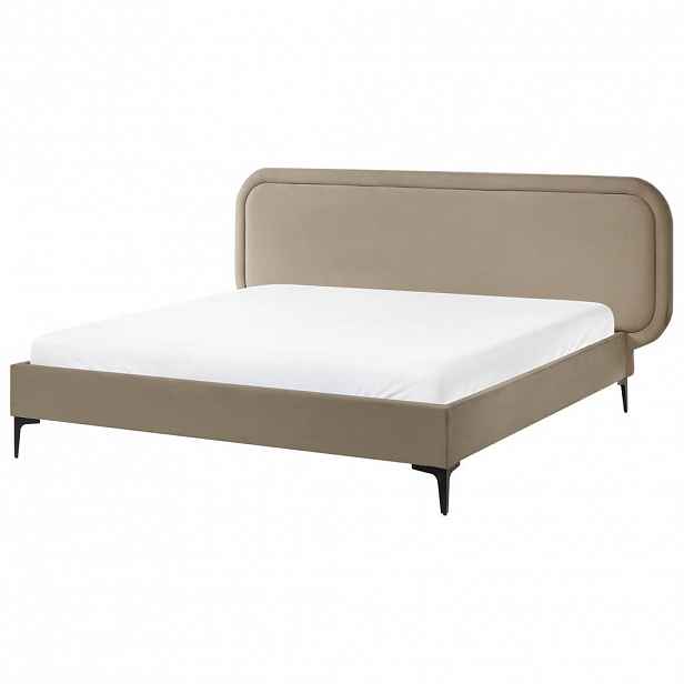Beliani POSTEL s roštem 160/200 cm Sametová látka Taupe Suzette