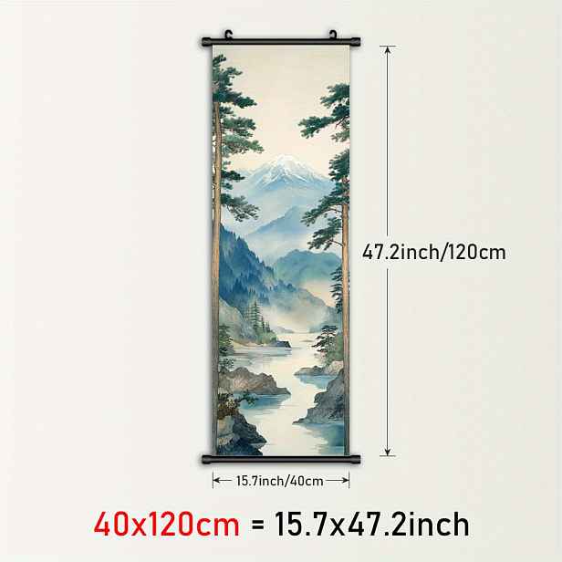 TEMU 2D plochý, 2D plochý, 1 ks zarámovaný plakát s řeky, horské plátno, japonská inspirace pro domácí dekoraci, mlhavá plastová , obrázky borovic,
